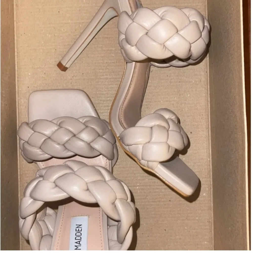 Steve Madden Kenley Braided Double Strap High Heel Sandals in Taupe